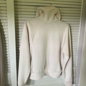 SPANX Cream Funnel Neck Zip Pullover Feels like air, on.